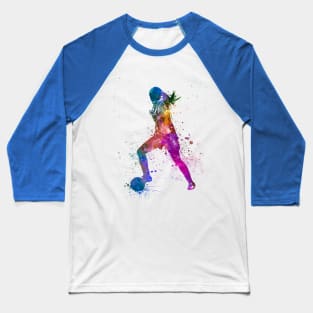 Girl playing soccer football player silhouette Baseball T-Shirt